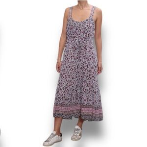 Xirena Lyra Electric Poppy Sleeveless Waist Tie Midi Dress Size S